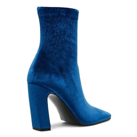 NEW Steve Madden Vinka Suede Square Toe Block Heel Booties in Blue Velvet - Picture 3 of 7